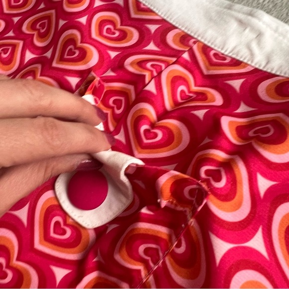 Unique Vintage Smak Parlour Hypnotic Heart Retro Valentine Mod Button Skirt Pink - Picture 7 of 14